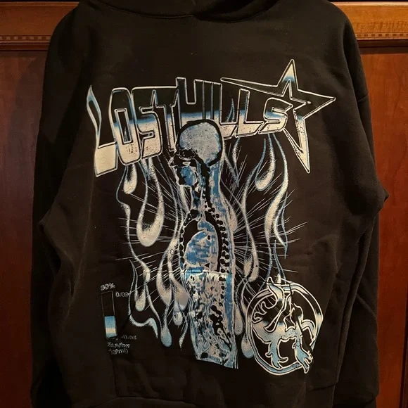 Lost hills Black and Blue Street Art Graphic Hoodie - Picture 1 of 5
